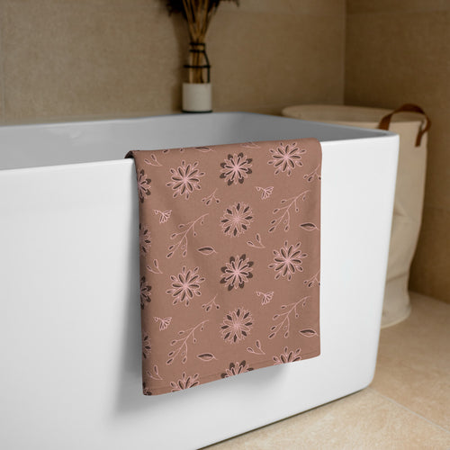 Mocha Botanical Beach Towel mockup 1 pattern preview