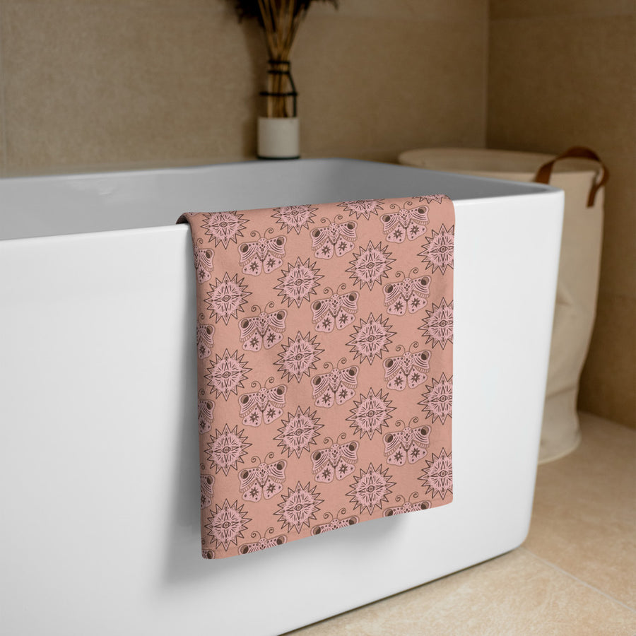 Mocha Butterfly Eye Beach Towel mockup 1