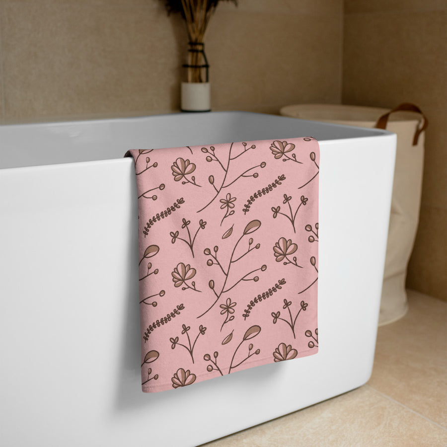 Mocha Sprig Beach Towel mockup 1