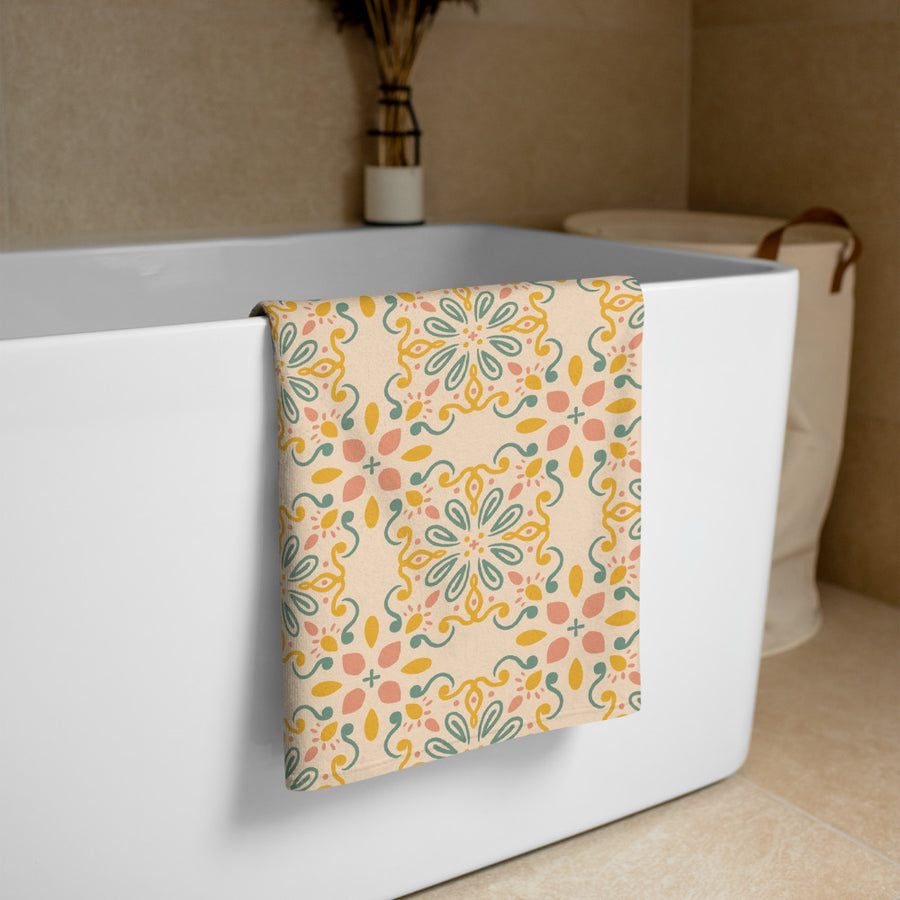 Folk Cross Tile Beach Towel mockup 1