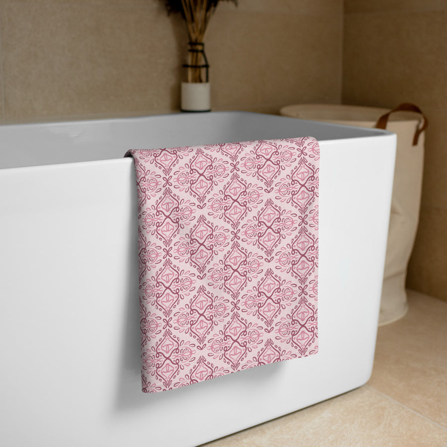 Rose Damask Beach Towel mockup 1