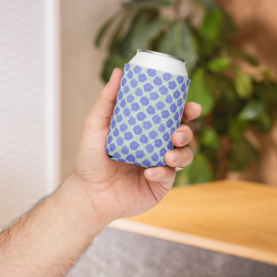 Periwinkle Poppy Vine Can Cooler mockup 1