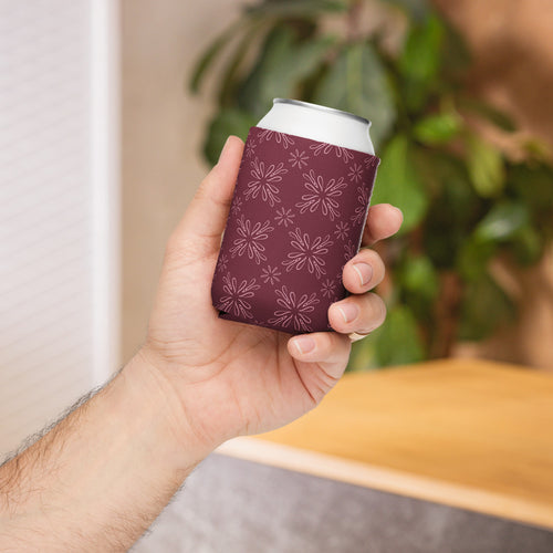 Burgundy Daisy Can Cooler mockup 1 pattern preview