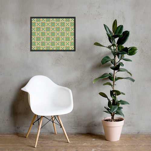 Green Petal Tile Framed Matte Poster mockup 1 pattern preview