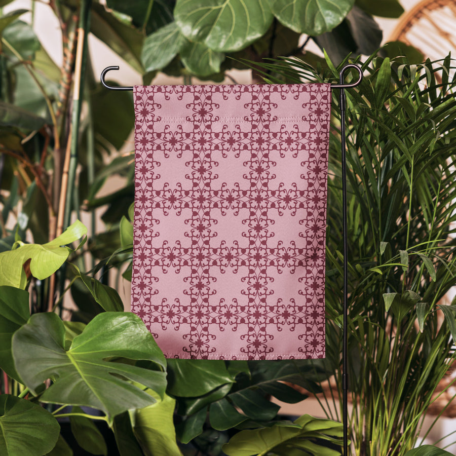 Crimson Scrollwork Garden Flag mockup 1