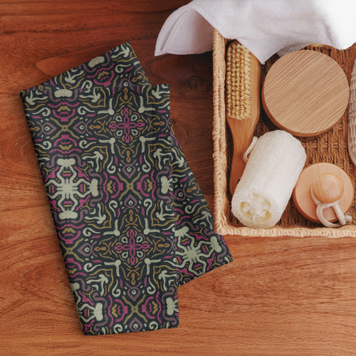 Psychedelic Damask Hand Towel mockup 1 pattern preview