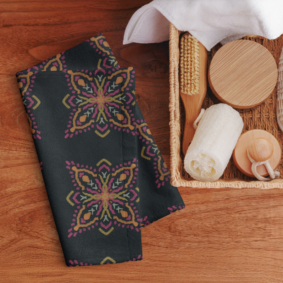 Golden Ikat Star Hand Towel mockup 1