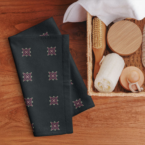 Pink Dot Flower Hand Towel mockup 1 pattern preview