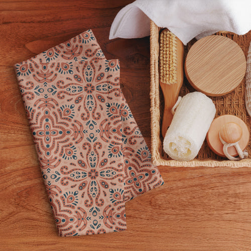 Terracotta Navy Tile Hand Towel mockup 1 pattern preview