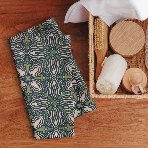 Midnight Folk Tile Hand Towel mockup 1 pattern preview