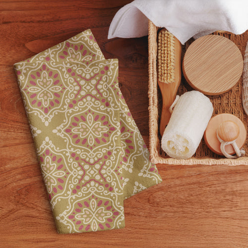 Golden Damask Tile Hand Towel mockup 1 pattern preview