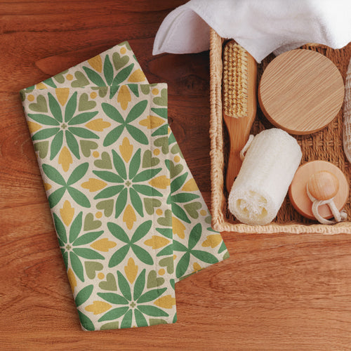 Green Petal Tile Hand Towel mockup 1 pattern preview