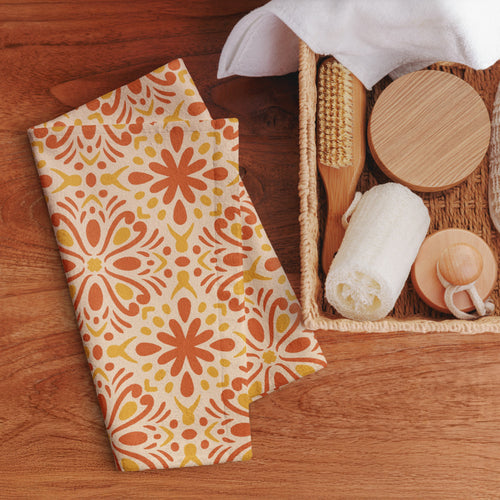 Tangerine Folk Hand Towel mockup 1 pattern preview