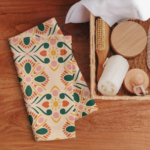 Sunheart Tile Hand Towel mockup 1 pattern preview