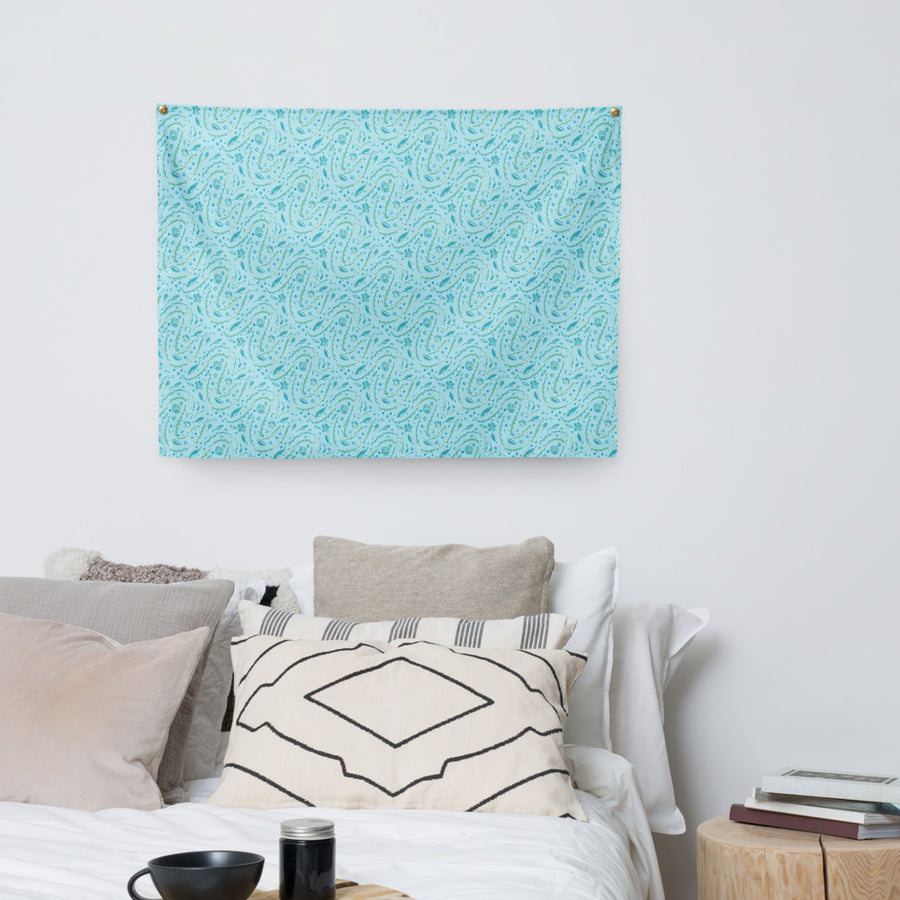 Aqua Vine Scatter Wall Tapestry mockup 1