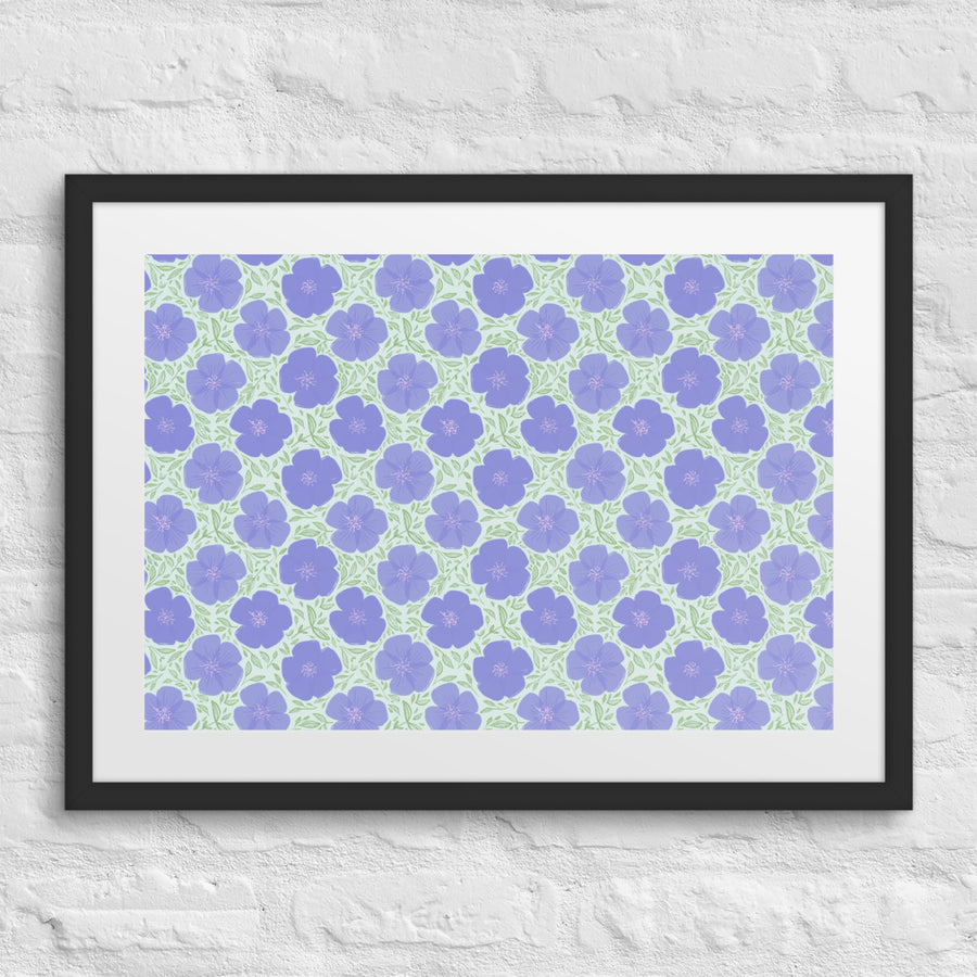 Periwinkle Poppy Vine Matted Framed Poster mockup 1