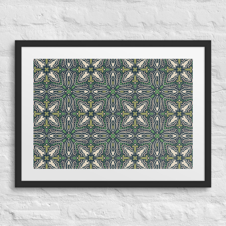 Midnight Folk Tile Matted Framed Poster mockup 1