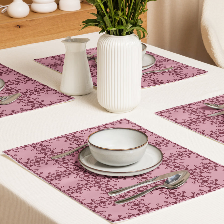 Crimson Scrollwork Placemat Set mockup 1