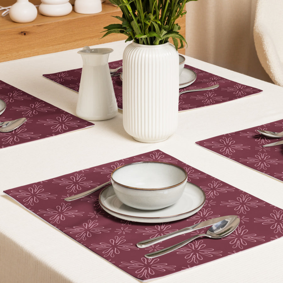 Burgundy Daisy Placemat Set mockup 1