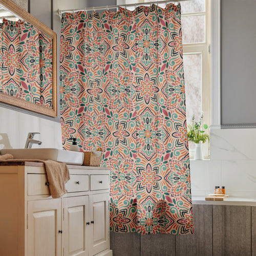 Picnik Fiesta Shower Curtain mockup 1 pattern preview