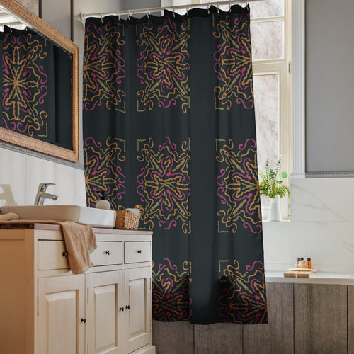 Disco Scrollwork Shower Curtain mockup 1 pattern preview
