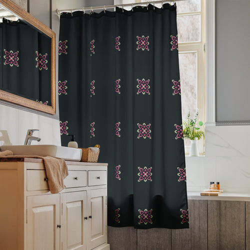 Pink Dot Flower Shower Curtain mockup 1 pattern preview