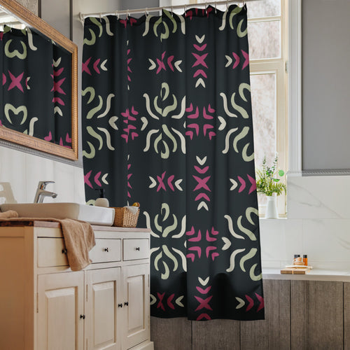 Sage Heart Cross Shower Curtain mockup 1 pattern preview
