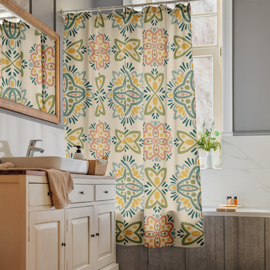 Picnik Lotus Shower Curtain mockup 1