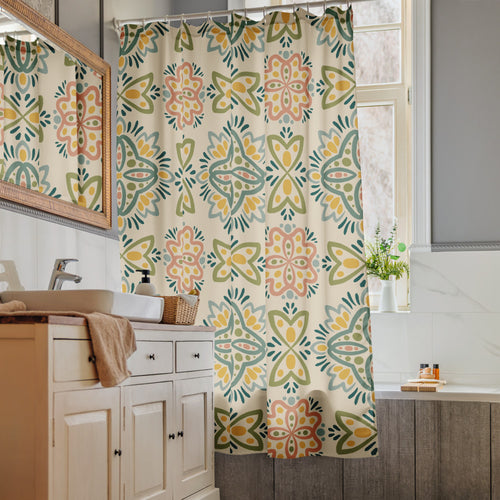 Picnik Lotus Shower Curtain mockup 1 pattern preview