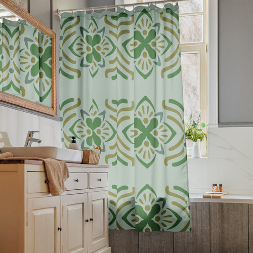 Olive Butterfly Shower Curtain mockup 1 pattern preview