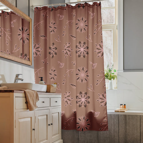 Mocha Botanical Shower Curtain mockup 1 pattern preview