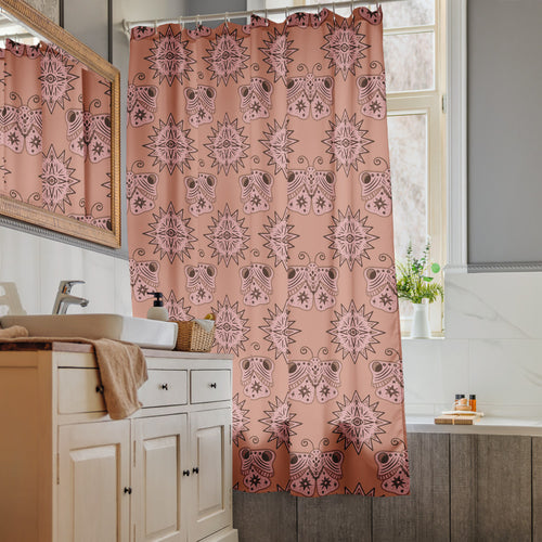 Mocha Butterfly Eye Shower Curtain mockup 1 pattern preview
