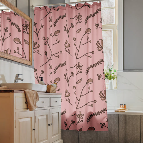 Mocha Sprig Shower Curtain mockup 1 pattern preview