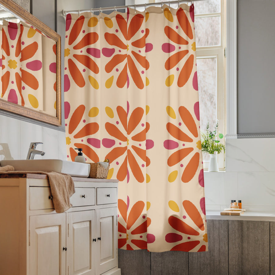Sunburst Daisy Shower Curtain mockup 1