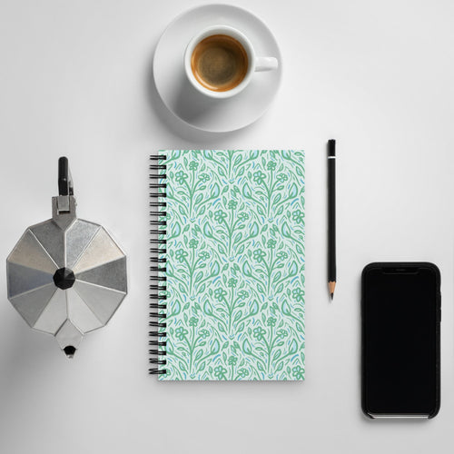 Teal Vine Damask Spiral Notebook mockup 1 pattern preview