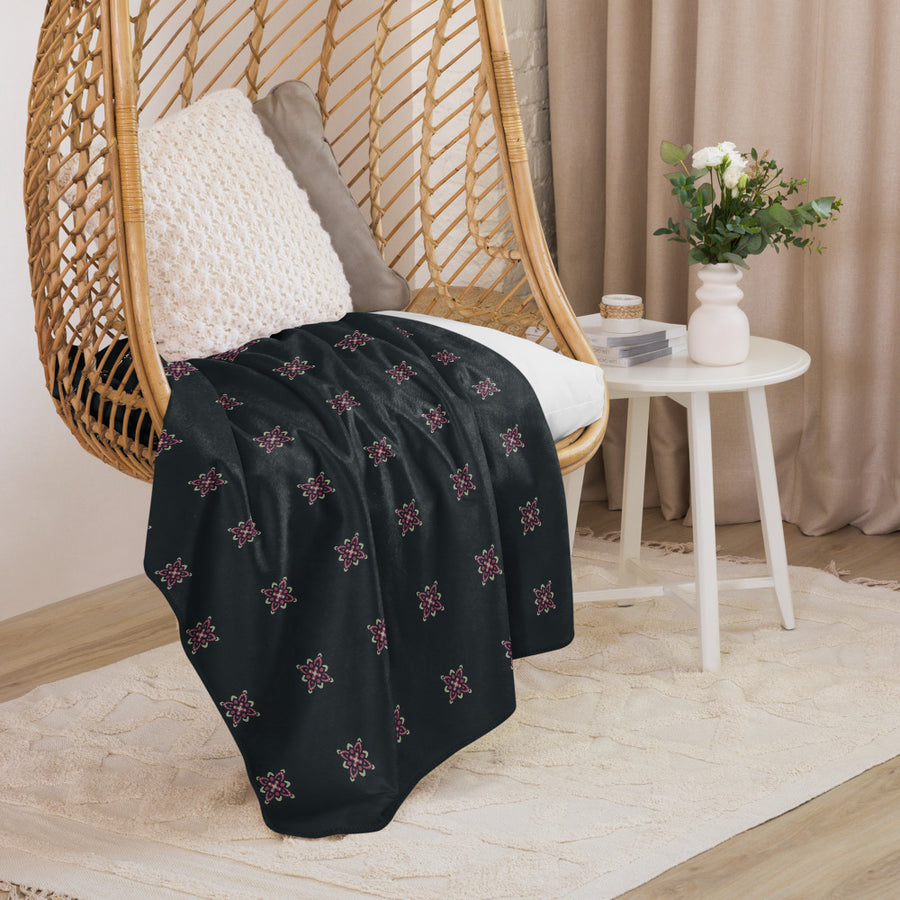 Pink Dot Flower Sherpa Blanket mockup 1