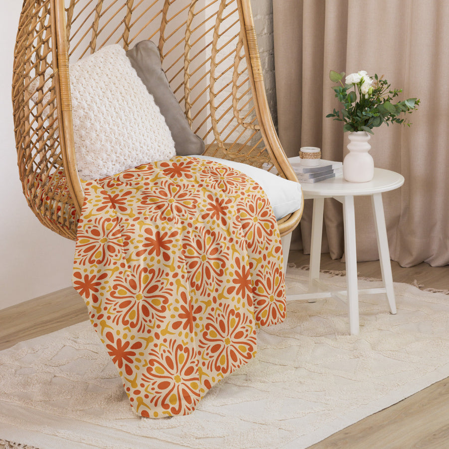 Tangerine Folk Sherpa Blanket mockup 1