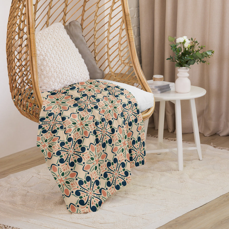 Garden Navy Sherpa Blanket mockup 1