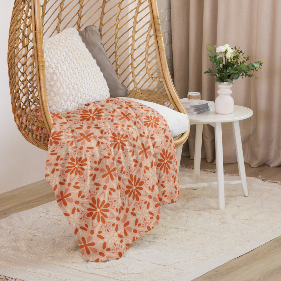 Peach Tonal Bloom Sherpa Blanket mockup 1