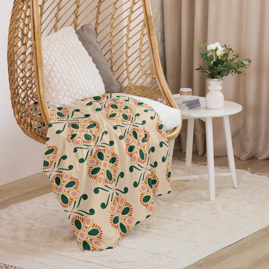 Forest Butterfly Tile Sherpa Blanket mockup 1