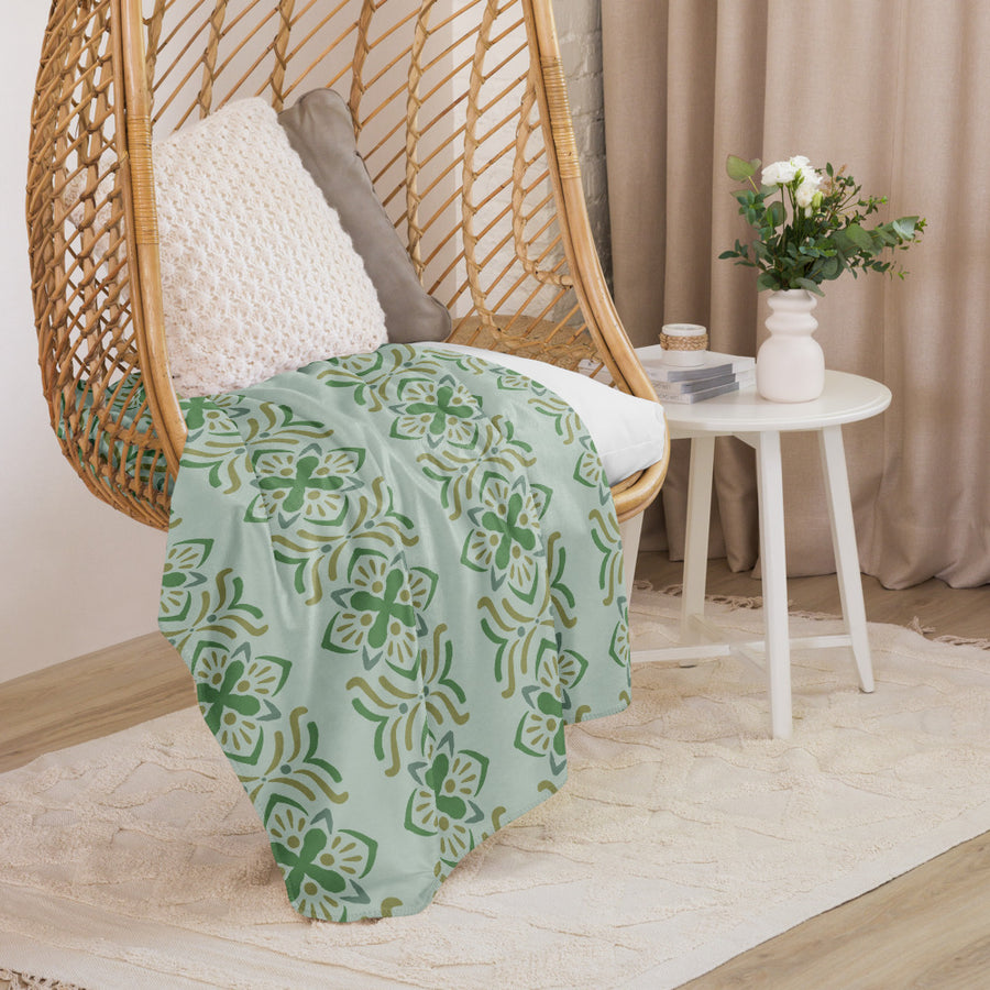 Olive Butterfly Sherpa Blanket mockup 1