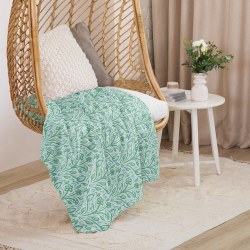 Teal Vine Damask Sherpa Blanket mockup 1 pattern preview