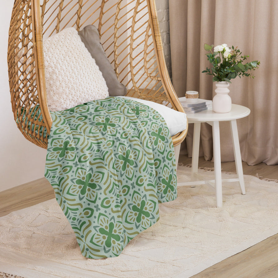 Mint Folk Sherpa Blanket mockup 1