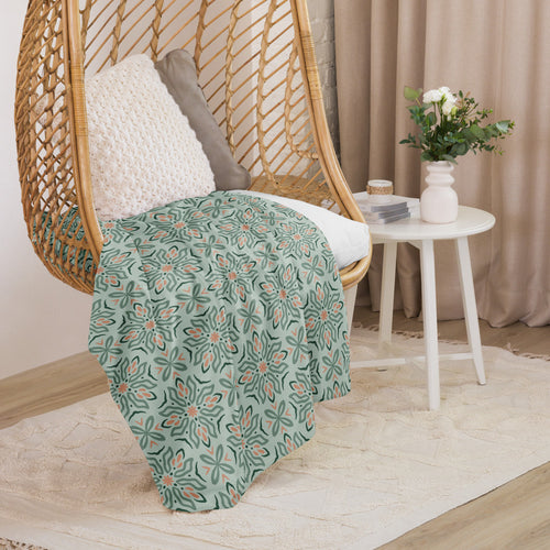 Mint Botanical Sherpa Blanket mockup 1 pattern preview