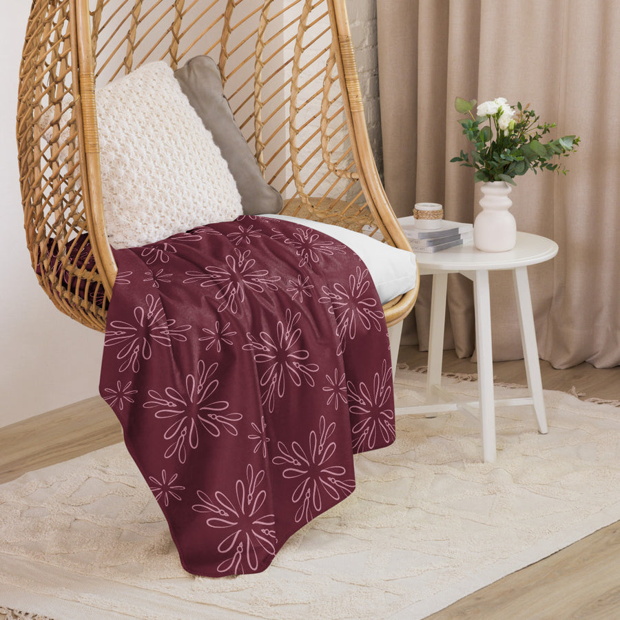 Burgundy Daisy Sherpa Blanket mockup 1