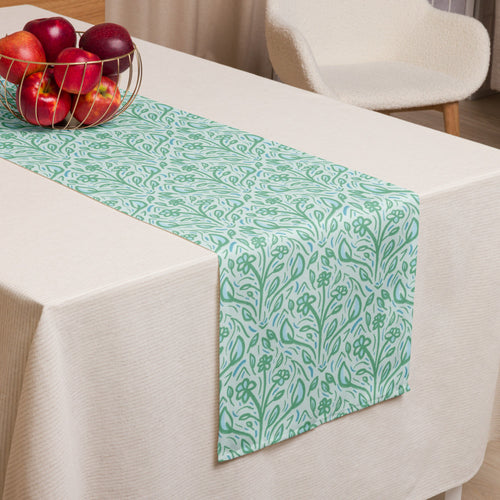 Teal Vine Damask Table Runner mockup 1 pattern preview