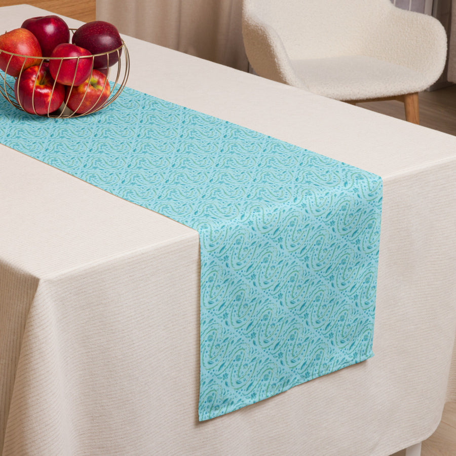 Aqua Vine Scatter Table Runner mockup 1