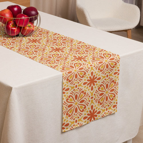 Tangerine Folk Table Runner mockup 1 pattern preview