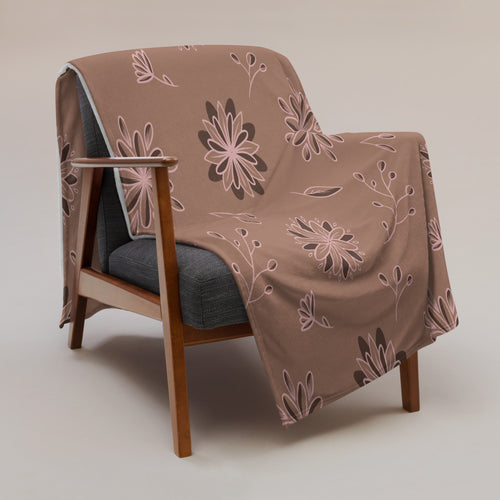 Mocha Botanical Fleece Blanket mockup 1 pattern preview