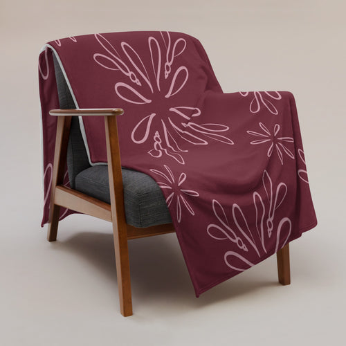 Burgundy Daisy Fleece Blanket mockup 1 pattern preview